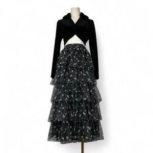 Y2K Tiered Ruffle Floral Polka Dot Tutu Tulle Skirt Layered Womens L Whimsigoth